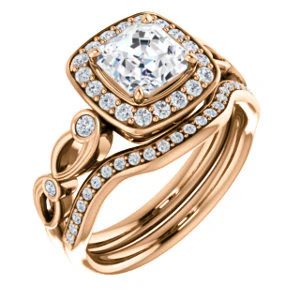 CZ Wedding Set, featuring The Madison engagement ring (Customizable Asscher Cut Design with Halo and Bezel-Accented Infinity-inspired Split Band) - Image 2