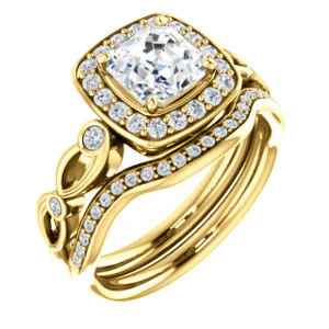CZ Wedding Set, featuring The Madison engagement ring (Customizable Asscher Cut Design with Halo and Bezel-Accented Infinity-inspired Split Band) - Image 4
