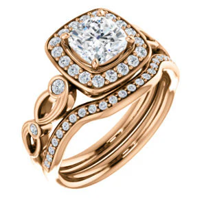 CZ Wedding Set, featuring The Madison engagement ring (Customizable Cushion Cut Design with Halo and Bezel-Accented Infinity-inspired Split Band) - Image 4