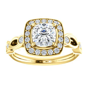 CZ Wedding Set, featuring The Madison engagement ring (Customizable Cushion Cut Design with Halo and Bezel-Accented Infinity-inspired Split Band) - Image 7