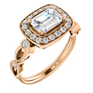 CZ Wedding Set, featuring The Madison engagement ring (Customizable Emerald Cut Design with Halo and Bezel-Accented Infinity-inspired Split Band) - Image 10