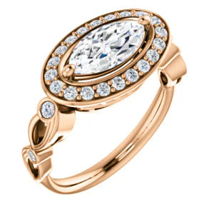 CZ Wedding Set, featuring The Madison engagement ring (Customizable Marquise Cut Design with Halo and Bezel-Accented Infinity-inspired Split Band) - Image 10