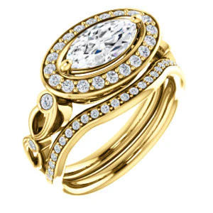 CZ Wedding Set, featuring The Madison engagement ring (Customizable Marquise Cut Design with Halo and Bezel-Accented Infinity-inspired Split Band) - Image 2