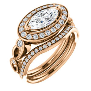 CZ Wedding Set, featuring The Madison engagement ring (Customizable Marquise Cut Design with Halo and Bezel-Accented Infinity-inspired Split Band) - Image 4