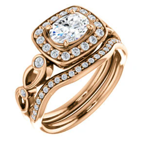 CZ Wedding Set, featuring The Madison engagement ring (Customizable Oval Cut Design with Halo and Bezel-Accented Infinity-inspired Split Band) - Image 2