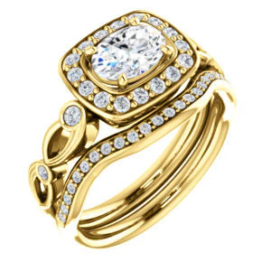 CZ Wedding Set, featuring The Madison engagement ring (Customizable Oval Cut Design with Halo and Bezel-Accented Infinity-inspired Split Band) - Image 4