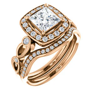 CZ Wedding Set, featuring The Madison engagement ring (Customizable Princess Cut Design with Halo and Bezel-Accented Infinity-inspired Split Band) - Image 4