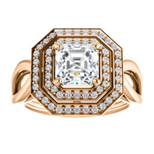 CZ Wedding Set, featuring The Magda Lesli engagement ring (Customizable Double-Halo Style Asscher Cut with Curving Split Band) - Image 11