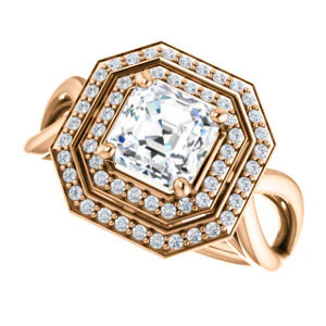 CZ Wedding Set, featuring The Magda Lesli engagement ring (Customizable Double-Halo Style Asscher Cut with Curving Split Band) - Image 13