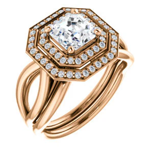CZ Wedding Set, featuring The Magda Lesli engagement ring (Customizable Double-Halo Style Asscher Cut with Curving Split Band) - Image 2