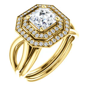 CZ Wedding Set, featuring The Magda Lesli engagement ring (Customizable Double-Halo Style Asscher Cut with Curving Split Band) - Image 4