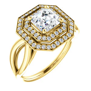 CZ Wedding Set, featuring The Magda Lesli engagement ring (Customizable Double-Halo Style Asscher Cut with Curving Split Band) - Image 6