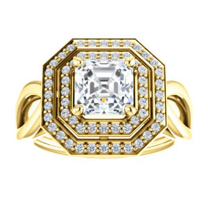 CZ Wedding Set, featuring The Magda Lesli engagement ring (Customizable Double-Halo Style Asscher Cut with Curving Split Band) - Image 7