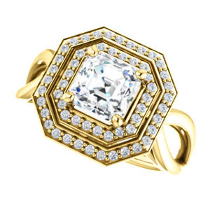 CZ Wedding Set, featuring The Magda Lesli engagement ring (Customizable Double-Halo Style Asscher Cut with Curving Split Band) - Image 9