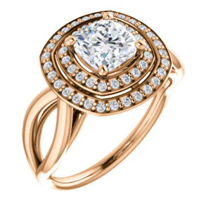 CZ Wedding Set, featuring The Magda Lesli engagement ring (Customizable Double-Halo Style Cushion Cut with Curving Split Band) - Image 10