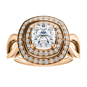 CZ Wedding Set, featuring The Magda Lesli engagement ring (Customizable Double-Halo Style Cushion Cut with Curving Split Band) - Image 11