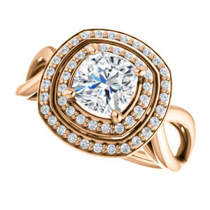 CZ Wedding Set, featuring The Magda Lesli engagement ring (Customizable Double-Halo Style Cushion Cut with Curving Split Band) - Image 13