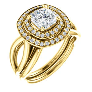 CZ Wedding Set, featuring The Magda Lesli engagement ring (Customizable Double-Halo Style Cushion Cut with Curving Split Band) - Image 2