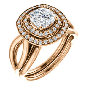 CZ Wedding Set, featuring The Magda Lesli engagement ring (Customizable Double-Halo Style Cushion Cut with Curving Split Band) - Image 4