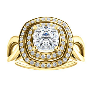 CZ Wedding Set, featuring The Magda Lesli engagement ring (Customizable Double-Halo Style Cushion Cut with Curving Split Band) - Image 7