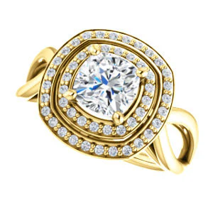 CZ Wedding Set, featuring The Magda Lesli engagement ring (Customizable Double-Halo Style Cushion Cut with Curving Split Band) - Image 9