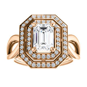 CZ Wedding Set, featuring The Magda Lesli engagement ring (Customizable Double-Halo Style Emerald Cut with Curving Split Band) - Image 11