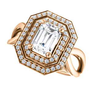 CZ Wedding Set, featuring The Magda Lesli engagement ring (Customizable Double-Halo Style Emerald Cut with Curving Split Band) - Image 13