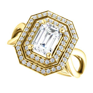 CZ Wedding Set, featuring The Magda Lesli engagement ring (Customizable Double-Halo Style Emerald Cut with Curving Split Band) - Image 9