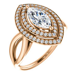 CZ Wedding Set, featuring The Magda Lesli engagement ring (Customizable Double-Halo Style Marquise Cut with Curving Split Band) - Image 10