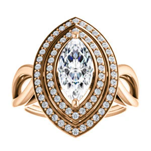 CZ Wedding Set, featuring The Magda Lesli engagement ring (Customizable Double-Halo Style Marquise Cut with Curving Split Band) - Image 11