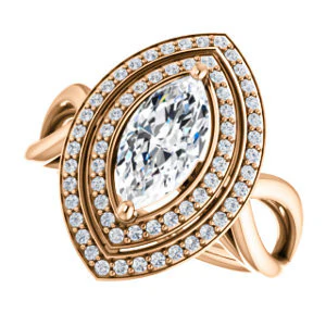 CZ Wedding Set, featuring The Magda Lesli engagement ring (Customizable Double-Halo Style Marquise Cut with Curving Split Band) - Image 13