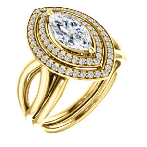 CZ Wedding Set, featuring The Magda Lesli engagement ring (Customizable Double-Halo Style Marquise Cut with Curving Split Band) - Image 2