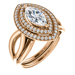 CZ Wedding Set, featuring The Magda Lesli engagement ring (Customizable Double-Halo Style Marquise Cut with Curving Split Band) - Image 4