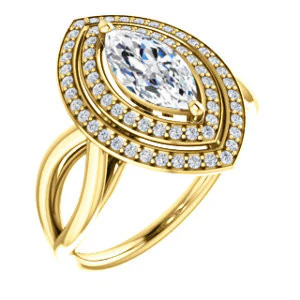 CZ Wedding Set, featuring The Magda Lesli engagement ring (Customizable Double-Halo Style Marquise Cut with Curving Split Band) - Image 6
