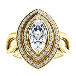 CZ Wedding Set, featuring The Magda Lesli engagement ring (Customizable Double-Halo Style Marquise Cut with Curving Split Band) - Image 7