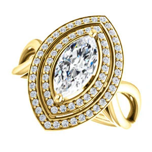 CZ Wedding Set, featuring The Magda Lesli engagement ring (Customizable Double-Halo Style Marquise Cut with Curving Split Band) - Image 9