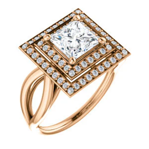 CZ Wedding Set, featuring The Magda Lesli engagement ring (Customizable Double-Halo Style Princess Cut with Curving Split Band) - Image 10