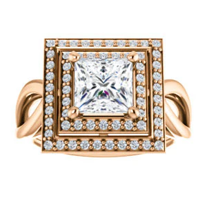 CZ Wedding Set, featuring The Magda Lesli engagement ring (Customizable Double-Halo Style Princess Cut with Curving Split Band) - Image 11