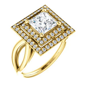 CZ Wedding Set, featuring The Magda Lesli engagement ring (Customizable Double-Halo Style Princess Cut with Curving Split Band) - Image 6
