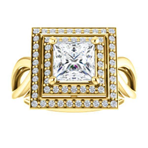 CZ Wedding Set, featuring The Magda Lesli engagement ring (Customizable Double-Halo Style Princess Cut with Curving Split Band) - Image 7