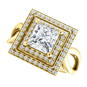 CZ Wedding Set, featuring The Magda Lesli engagement ring (Customizable Double-Halo Style Princess Cut with Curving Split Band) - Image 9