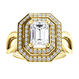 CZ Wedding Set, featuring The Magda Lesli engagement ring (Customizable Double-Halo Style Radiant Cut with Curving Split Band) - Image 7