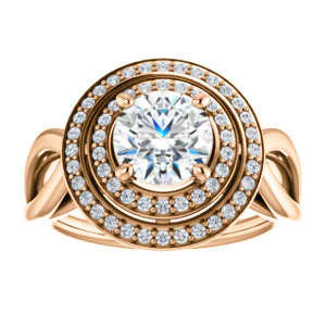 CZ Wedding Set, featuring The Magda Lesli engagement ring (Customizable Double-Halo Style Round Cut with Curving Split Band) - Image 11