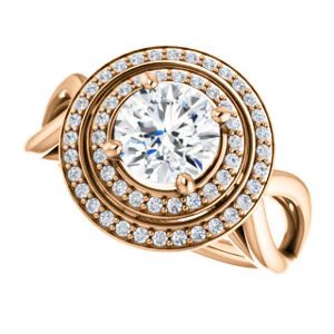 CZ Wedding Set, featuring The Magda Lesli engagement ring (Customizable Double-Halo Style Round Cut with Curving Split Band) - Image 13