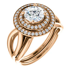 CZ Wedding Set, featuring The Magda Lesli engagement ring (Customizable Double-Halo Style Round Cut with Curving Split Band) - Image 4