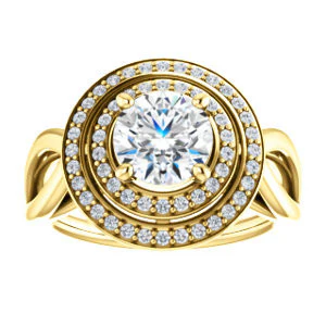 CZ Wedding Set, featuring The Magda Lesli engagement ring (Customizable Double-Halo Style Round Cut with Curving Split Band) - Image 7
