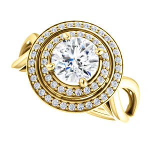 CZ Wedding Set, featuring The Magda Lesli engagement ring (Customizable Double-Halo Style Round Cut with Curving Split Band) - Image 9