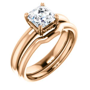 CZ Wedding Set, featuring The Marie Rosalind engagement ring (Customizable Asscher Cut Solitaire with Tooled Trellis Design) - Image 2