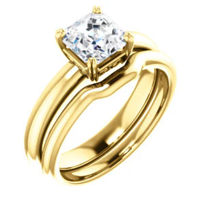 CZ Wedding Set, featuring The Marie Rosalind engagement ring (Customizable Asscher Cut Solitaire with Tooled Trellis Design) - Image 4