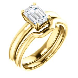 CZ Wedding Set, featuring The Marie Rosalind engagement ring (Customizable Emerald Cut Solitaire with Tooled Trellis Design) - Image 4